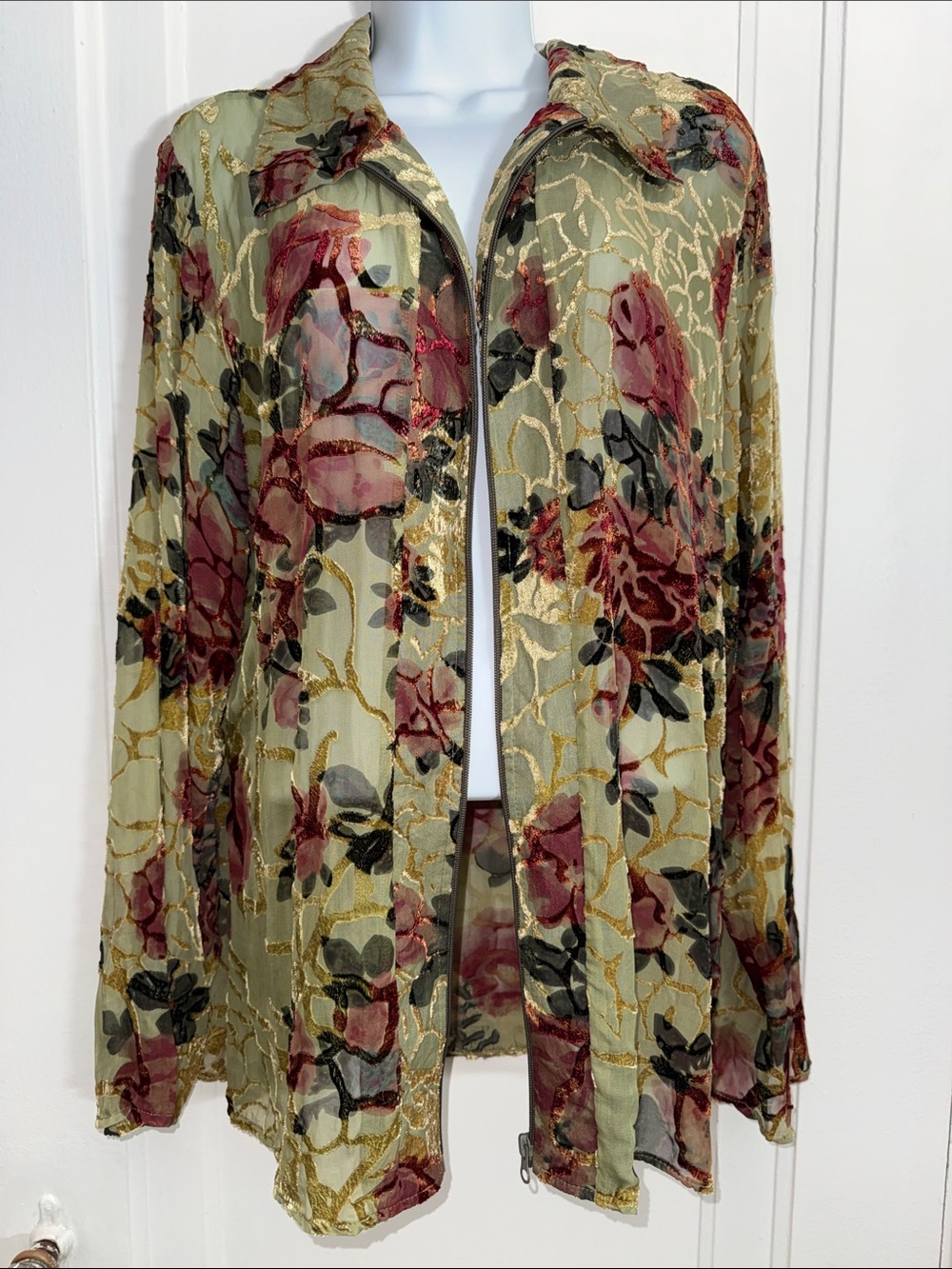 Ameri Mode silk blend sheer zipper cardigan size XL